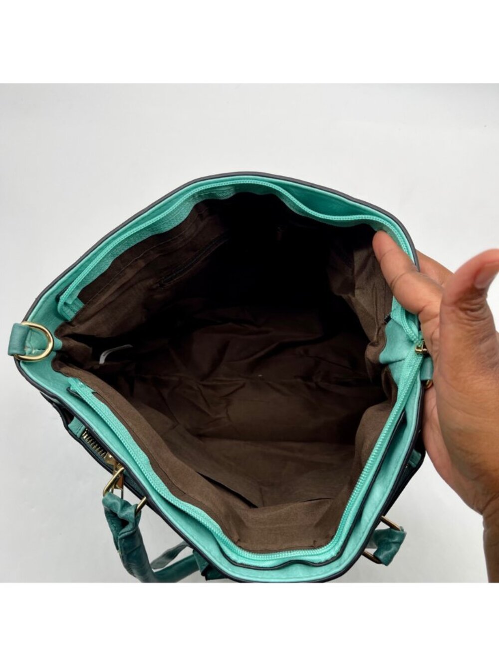 Aqua Blue Faux Leather Satchel Bag - Picture 11 of 11